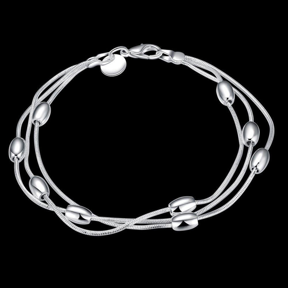 Silver Plated Bracelet 3 Strands w/ Light Beads - Picture 3 of 7